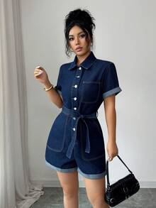 Elenzga Women's Slim Fit New Denim Bib Pants And Jumpsuit - Dark Wash - View 1