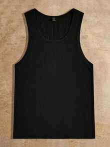 Manfinity VCAY 男士纯色圆领罗纹针织休闲上衣 男士无袖上衣 男士背心套装 男士背心 棕色背心 男士棕色上衣 罗纹背心 - 彩色 - 查看 6