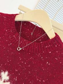 Franclia New Arrival Popular Christmas Snowflake Sweater, Loose Fashionable Knitted Pullover For Women, Autumn/Winter - Burgundy - View 8