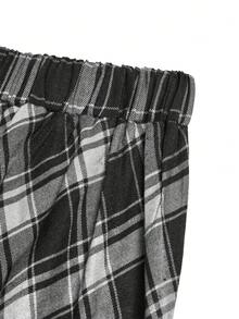 SHEIN Clasi 大码女式格子纽扣腰身休闲通勤中长裙 - 黑與白 - 查看 4