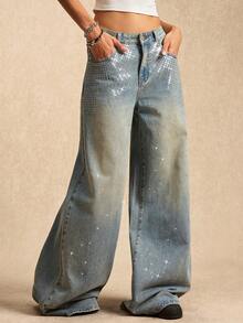 Easelle Women's Retro Low Waist Pockets Loose Fashion Versatile Jeans - Dark Wash - View 5