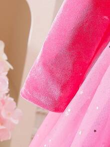 Glamorique Kids Girls' New Velvet Patchwork Star Mesh Red Christmas Dress, Suitable For Autumn/Winter, Quality Fabric, Soft Star Mesh, Velvet Patchwork Design, Suitable For Christmas And Casual Occasions