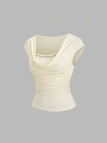 Sweetra Women's New Design Sense High Street Elegant Strapless Sexy Slim Fit Elegant Vacation Shell Ruffle Versatile Comfortable Outdoor Yellow Strapless Scoop Neck T-Shirt, Spring/Summer - Yellow - View 1