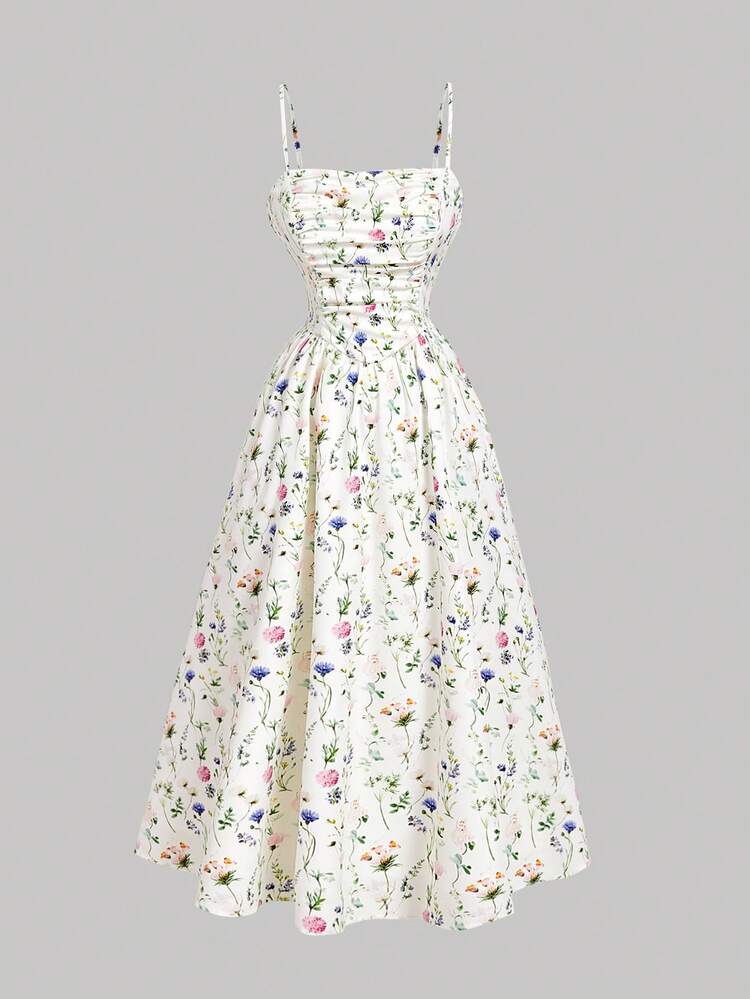 SHEIN MOD Women's Floral Midi Dress,  Beach Dress,Formal Dress, Floral Dress,S For Women,Floral Dress For Women ,White Floral Dress,Beach Dress,Floral Dress,Party Dress,Women's Summer Dresses, Wildflower Dress, Floral Sundress, Garden Party Dress, Floral Formal Dress, Spring Dress,Valentine's Day - Multicolor - View 6