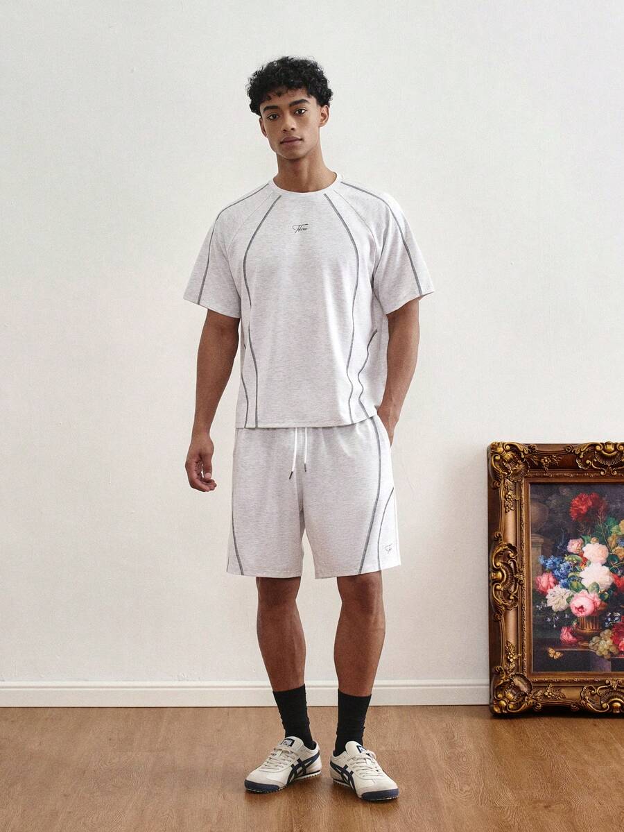 TOKVUE Conjunto de camisetas casuales para hombres con estampado y decoración de pespuntes, adecuado para uso diario y citas, un gran regalo para el novio - Gris - Ver 1