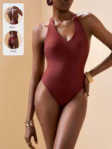 Zivah 2026 Elegant Vacation Casual Beach One-Piece Swimsuit - Brown - View 1