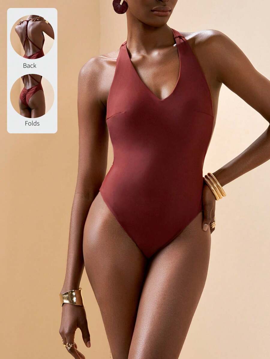 Zivah 2026 Elegant Vacation Casual Beach One-Piece Swimsuit - Brown - View 1