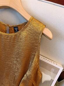 GlowEve CURVE 大码女式宽松圆领奢华金属光泽休闲背心，适合日常夏季穿着和假日派对穿着。 - 橘色 - 查看 8