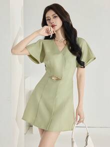 Heiryn Women's New Niche Design High-End Elegant Waist-Cinched Fashionable X-Shaped Silhouette Suit-Style Short Dress - Green - View 1