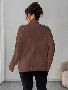 Elenzga pull femme grande taille col V couleur unie, hiver - Marron - Voir 2