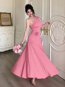 Modelyn 1件女士无袖褶皱紧身连衣裙，纯色 - 玫紅色 - 查看 6