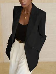 Aveloria Modichic 女士商务风纯色双排扣西装外套，适合通勤和秋季穿着