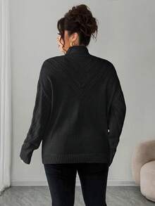 Elenzga Jersey de cuello en V de unicolor talla grande para mujer, invierno - Negro - Ver 3
