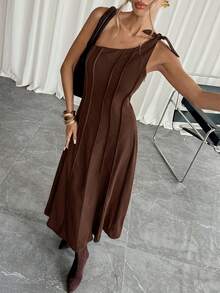 Siren Gaze 女士时尚休闲无袖长裙 - 棕色 - 查看 5