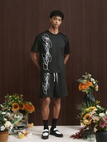 TOKVUE 男士街头风 INS “This City”撞色刺绣T恤，适合户外音乐节、休闲外出、朋友聚会、送给男友/老公的礼物、周年纪念礼物 - 黑色 - 查看 4