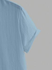 VIVINTIMO 男士纯色短袖单排扣休闲衬衫 - 淺藍色 - 查看 3