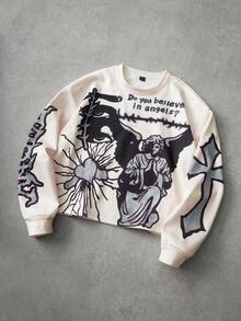 PAVTROS 男士街头风流行INS祈祷天使爱心数码印花套头卫衣，户外音乐节、夜店礼物，送给男友/老公，周年纪念日 - 彩色 - 查看 1