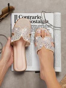 SHUZIA Women's Rhinestone Decorated Flat Sandals Summer Shoes Spring Shoes Spring Break Easter Vacation Shoes Casual Shoes Beach Shoes Mother's Day Present