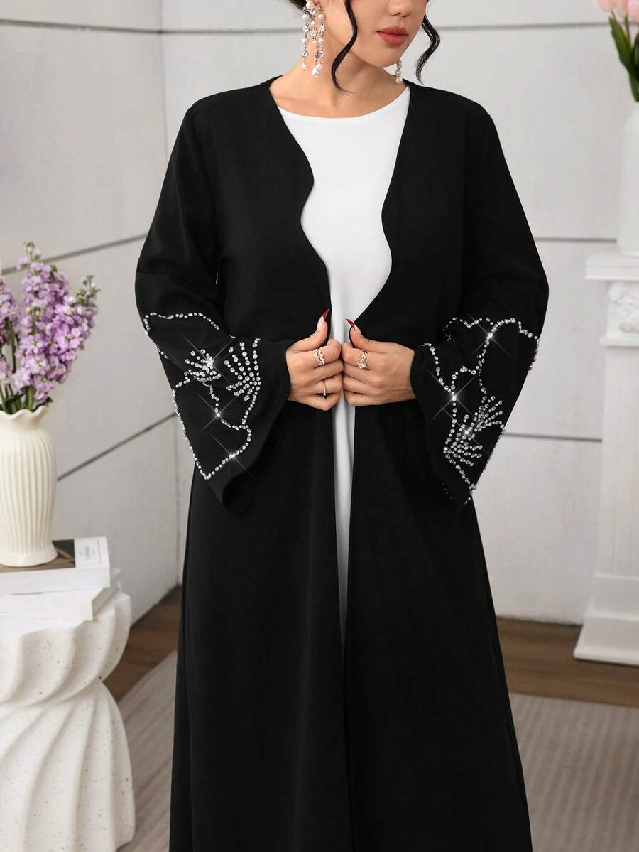 Al Najma Women's Black Twist Bubble Sleeve Elegant Arabic Abaya Robe, Spring/Summer - Black - View 1