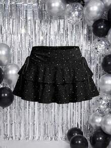 SHEIN MOD Women's Casual Low Waist Multi-Layer Cake Skirt, Black Skirt, Wedding Skirt,Sparkly Skirt - Multicolor - View 5