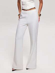 SHEIN BAE 女士纯色侧扣设计优雅时尚喇叭裤 - 白色 - 查看 6