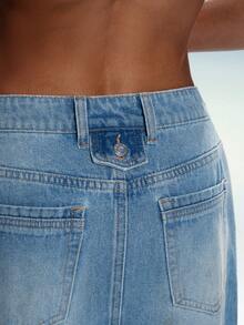 TRNVIE Women's Pocket Straight Loose Casual Versatile Denim Skirt - Blue - View 3