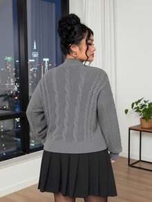 Elenzga Sweater Leher Bulat Wanita Ukuran Besar dengan Hiasan Pita - Grey - View 2