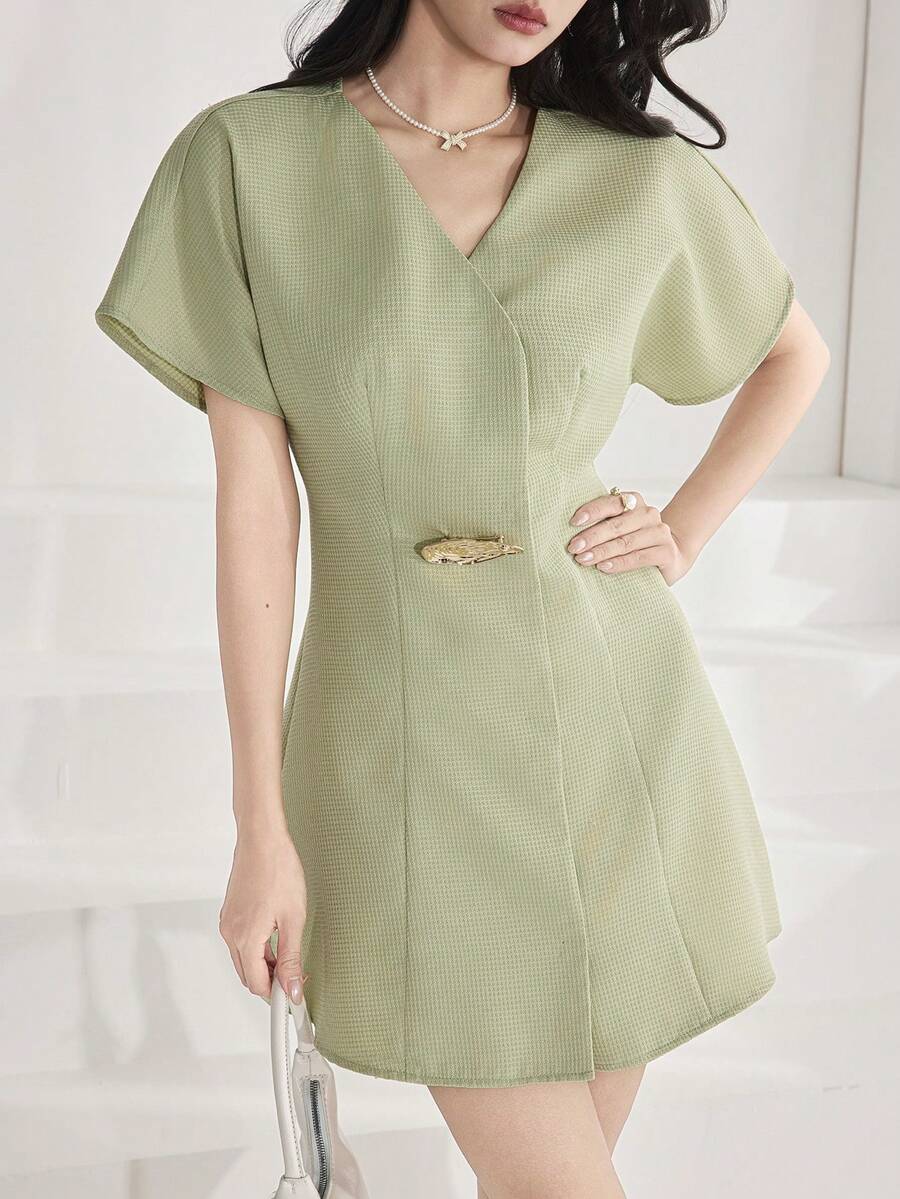 Heiryn Women's New Niche Design High-End Elegant Waist-Cinched Fashionable X-Shaped Silhouette Suit-Style Short Dress - Green - View 1