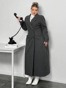 Truni Áo khoác dài tay dáng rộng, cổ ve lật, màu trơn, tay lỡ, dáng suông, Sometimesglam cỡ lớn dành cho nữ, phù hợp với dáng người hình tam giác quả lê, mùa thu/đông - Xám - Xem 6