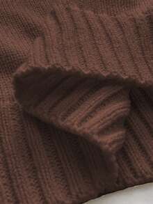 Elenzga pull femme grande taille col V couleur unie, hiver - Marron - Voir 3