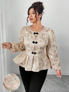 Elenzga 大码金线刺绣立领长袖衬衫，优雅休闲，适合外出、聚会、春节等场合。 - 淺粉色 - 查看 4