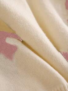 CosyJoli Áo len dài tay cổ chữ V màu hồng họa tiết nơ, cỡ lớn, thích hợp cho mùa thu/đông. - Hồng - Xem 6