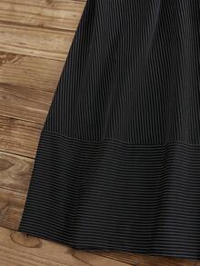Lacomfia 大码休闲条纹印花弹力腰A字半身裙，春秋季 - 黑與白 - 查看 5