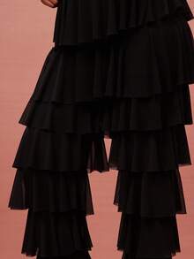 Vixey Black Mesh Elastic Waistband Tiered Ruffle Pants - Black - View 5
