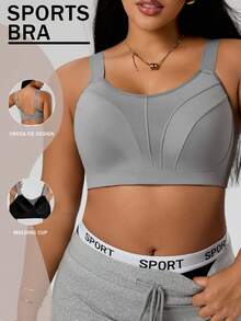 Rhythm Era Áo ngực thể thao cỡ lớn có cúp ngực nhúng, nâng đỡ cao, dây đeo có thể điều chỉnh, màu xám thạch nam - Xám - Xem 1