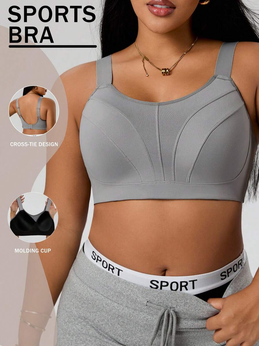 Rhythm Era Plus Size Sports Bra With Embedded Cup, High Support, Adjustable Straps, Heather Grey - Grey - View 1
