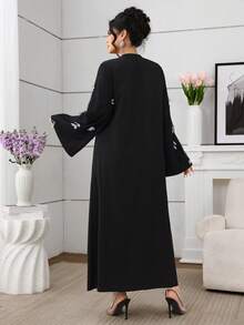 Al Najma Women's Elegant Arabic Style Long Sleeve Black Butterfly Mesh Stretch Dress, Autumn/Winter - Black - View 2