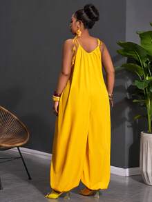 Slaydiva 春夏新款音乐节、复活节、圣帕特里克节、西部风、游牧风、生日派对、毕业典礼、学院风、学生装、日常休闲、百搭基础款、休闲、邮轮旅行、海滩、日光浴、爆款、街头风、婚礼宾客波西米亚风女士长款连体裤、女士阔腿连体裤、女士宽松纯色长裤、夏季无袖派对连体裤 - 黃色 - 查看 3