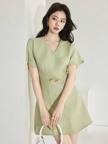 Heiryn Women's New Niche Design High-End Elegant Waist-Cinched Fashionable X-Shaped Silhouette Suit-Style Short Dress - Green - View 4