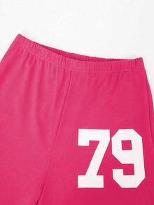 Sparklyn Bộ 2 món đồ thời trang giản dị & thời trang cho bé gái tuổi teen Áo thun tay ngắn cổ chữ V họa tiết số và quần dài ống rộng - Nhiều màu - Xem 8