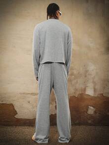 PAVTROS Men's Embroidered Crew Neck Long Sleeve T-Shirt And Drawstring Waist Pants Set Sweatpants Patched Men 2 Piece Set Patched Mens Two Piece Outfit Sweatpants Mens Street Wear Sets Y2k Tracksuit Men Streetwear Old Money - Grey - View 4