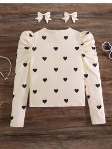 Emery Rose Kids Emery Rose Kids 少女长袖上衣，爱心印花泡泡袖修身长袖衬衫，春秋季穿着，舒适百搭，时尚可爱，适合日常外出、度假、家庭聚会、时尚活动、上学等场合，是完美的圣诞节和生日礼物。 - 杏色 - 查看 2