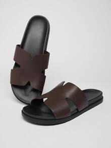 SHUZIA Men's Cutout Comfortable Slide Flat Sandals - Coffee Brown - View 7