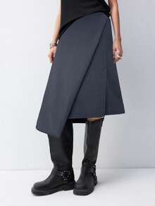 SHEIN EZwear 大码灰色不对称下摆无袖半身裙 - 灰色 - 查看 5