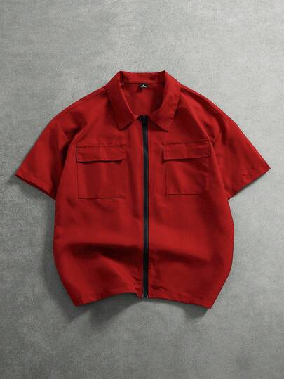 PAVTROS 男士休闲百搭纯色短袖衬衫