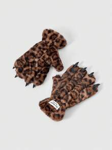 ROMWE Goth 1 đôi găng tay lông thú in họa tiết da báo phong cách Y2K cổ điển, thời trang và tối giản, phù hợp cho biểu diễn, tiệc tùng, tụ họp, mùa thu/đông. - Màu cà ri đậm - Xem 4