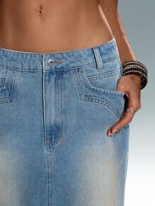 TRNVIE Women's Pocket Straight Loose Casual Versatile Denim Skirt - Blue - View 6