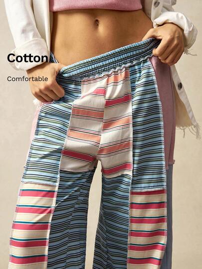 Bohemela Pantalon large en tricot ample à patchwork, convient pour l'hiver, Halloween, les festivals de musique, le Nouvel An