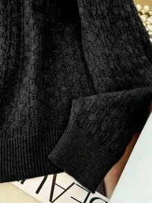 Franclia Women's V-Neck Long Sleeve Casual Loose Knit Sweater, Autumn/Winter - Black - View 3