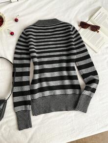 SHEIN Unity Women's Simple Casual Vintage Striped Sweater - Multicolor - View 2